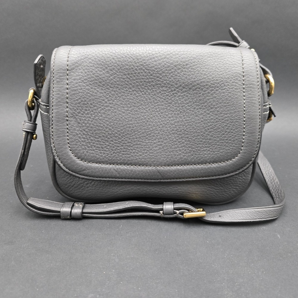 J.Crew Signet Flap Crossbody Bag Dark Gray Pebbled Italian Leather With KEY LOCK